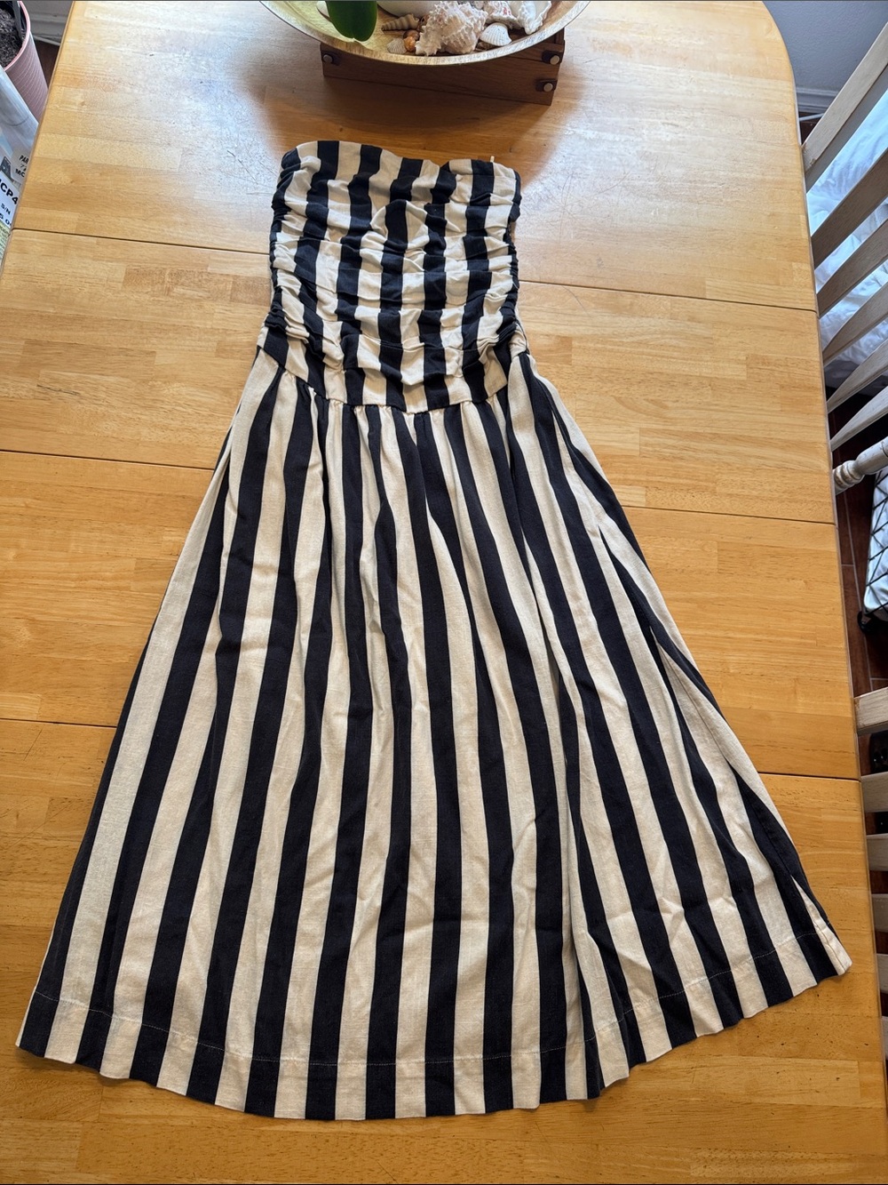 Moon River Black and Cream Strapless Ruched Maxi Dress